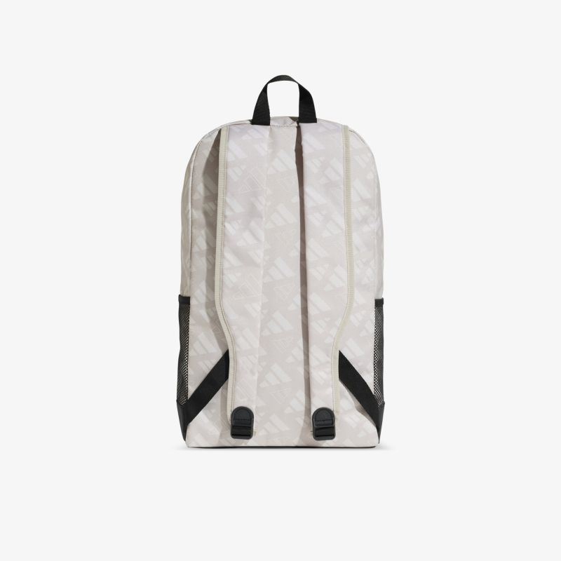 Rucksack in weiß mit gepolsterten schwarzen Trägern und praktischem Tragegriff, robust und funktional für den Alltag