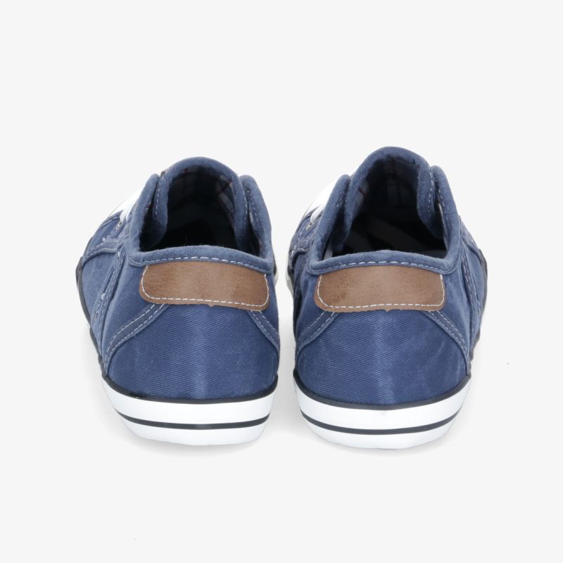 Blaue Sneaker mit Kontrastapplikationen und Gummisohle. Perfekt für sportliche und lässige Looks.