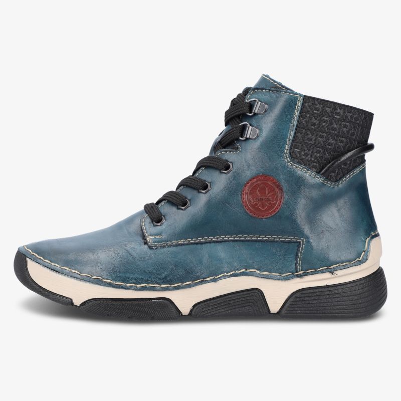Stylische blaue Stiefelette mit Schnürung und gepolstertem Schaft, robuste Profilsohle für Komfort