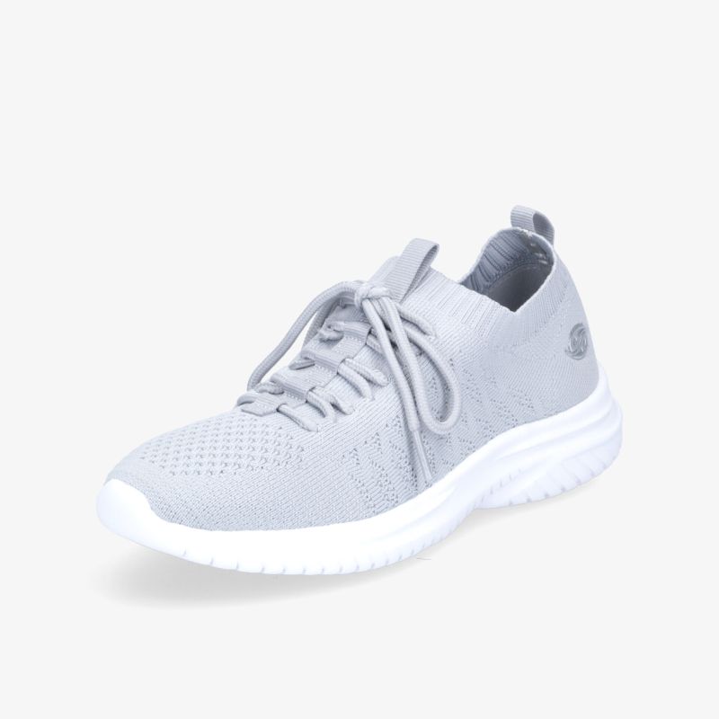 Leichter, grauer Sneaker mit weißer Sohle und atmungsaktivem Material für sportlichen Komfort.