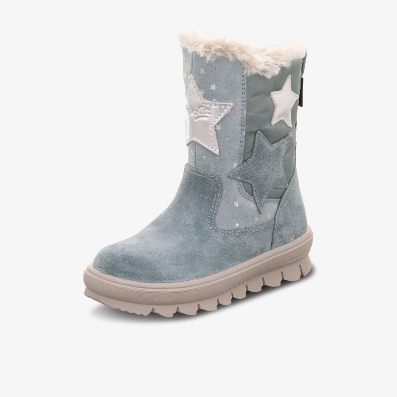 Moderner Winterstiefel in Blau mit verspieltem Sternmotiv, robuster Aufbau und gemütlicher Fütterung für kalte Tage.