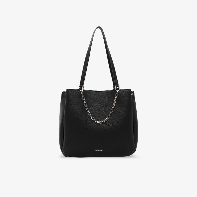Elegante schwarze Handtasche mit Kettendetail, ideal für stilvolle Auftritte und vielseitige Looks.