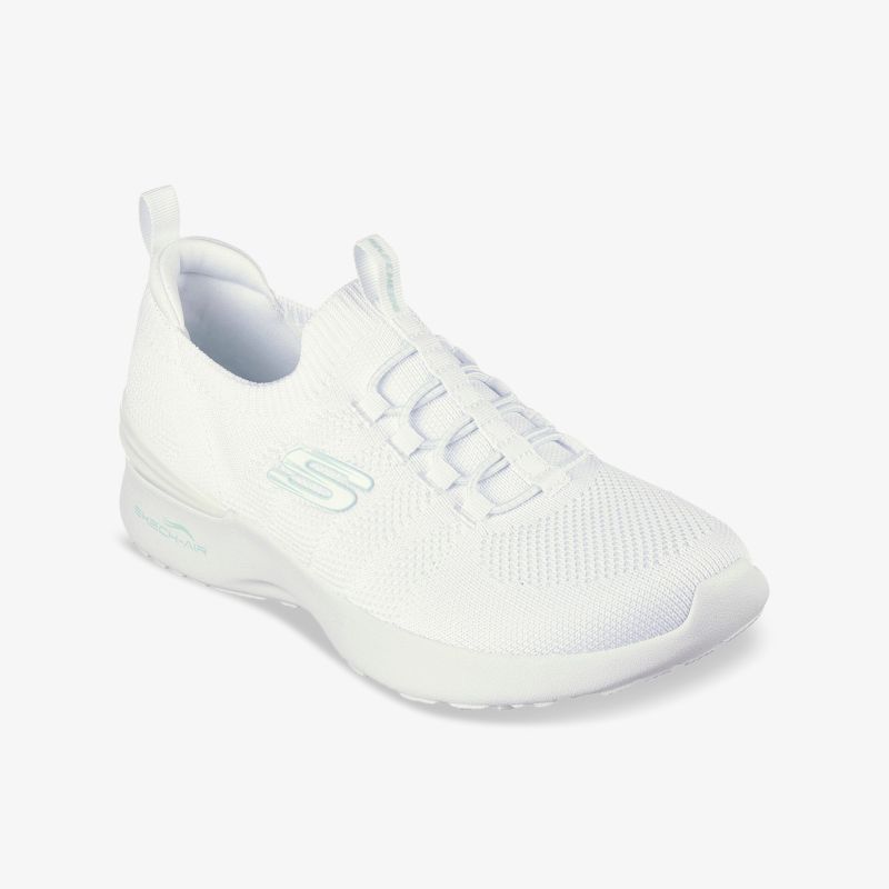 Weißer leichter Sneaker mit atmungsaktivem Mesh, flexiblem Material und komfortabler Passform, vorgestellte 3/4-Ansicht