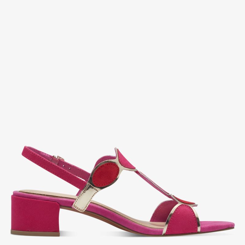 Elegante rosa Sandalette mit mittelhohem Blockabsatz und verstellbarem Riemen für bequemen Sitz
