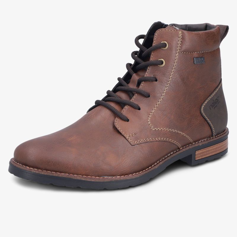 Brauner Schnürstiefel aus robustem Leder mit stilvoller Naht und komfortabler Passform, seitliche Ansicht