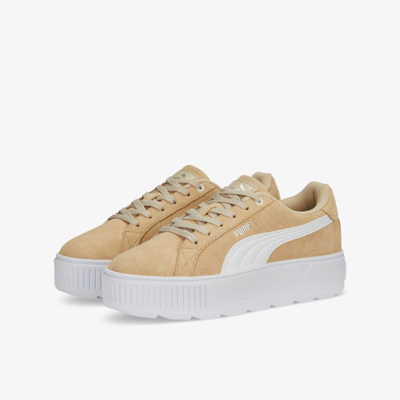 Beige Sneaker mit weißer Plateausohle und seitlicher Verzierung für einen modischen Look