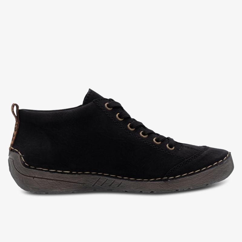 Moderner schwarzer Sneaker in seitlicher Ansicht mit komfortabler Passform und flexibler Sohle