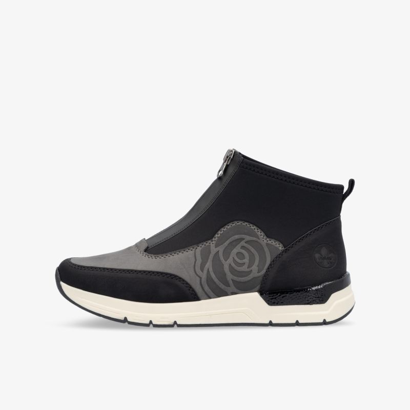 Moderner schwarzer Sneaker mit elastischem Material und praktischem Reißverschluss, leichter und flexibler Schuhkomfort