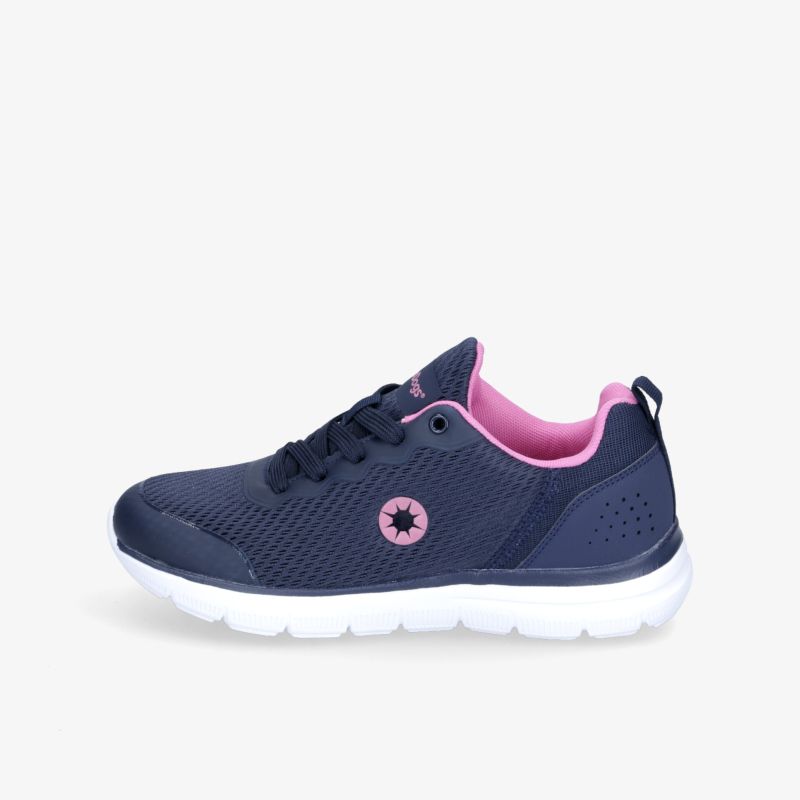 Moderner Sneaker in Dunkelblau mit rosa Akzenten, ideal für Komfort und täglichen Einsatz.