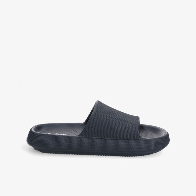 Moderner schwarzer Slipper mit rutschfestem Design und komfortablen Gummisohlen für optimalen Tragekomfort.
