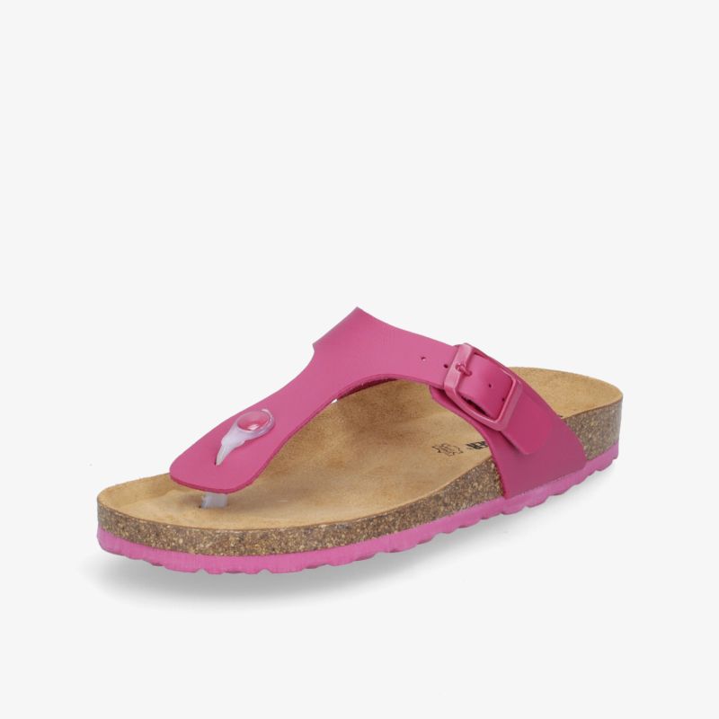 Stilvolle pinke Sandale mit komfortabler Korksohle und verstellbarem Riemen. Ideal für angenehme Sommertage.