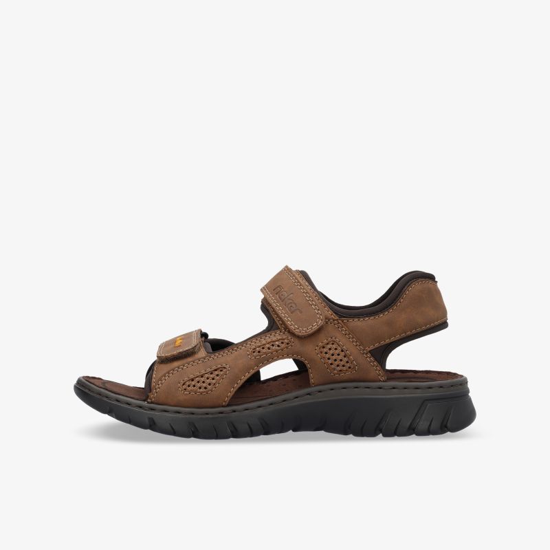 Bequeme braune Outdoor-Sandale aus robustem Material mit verstellbaren Klettverschlüssen und rutschfester Sohle
