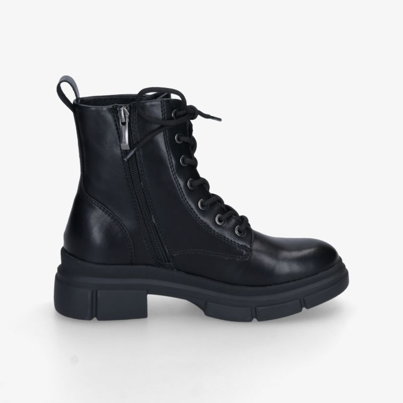 Moderner schwarzer Schnürstiefel mit seitlichem Reißverschluss, gepolsterter Sohle und hochwertiger Verarbeitung für optimalen Tragekomfort