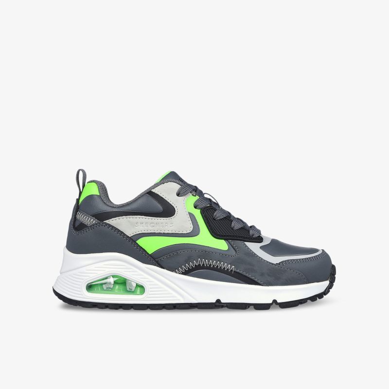 Moderner Sportschuh in Grau mit neongrünen Akzenten, komfortabel und leicht mit flexibler Sohle für optimalen Halt