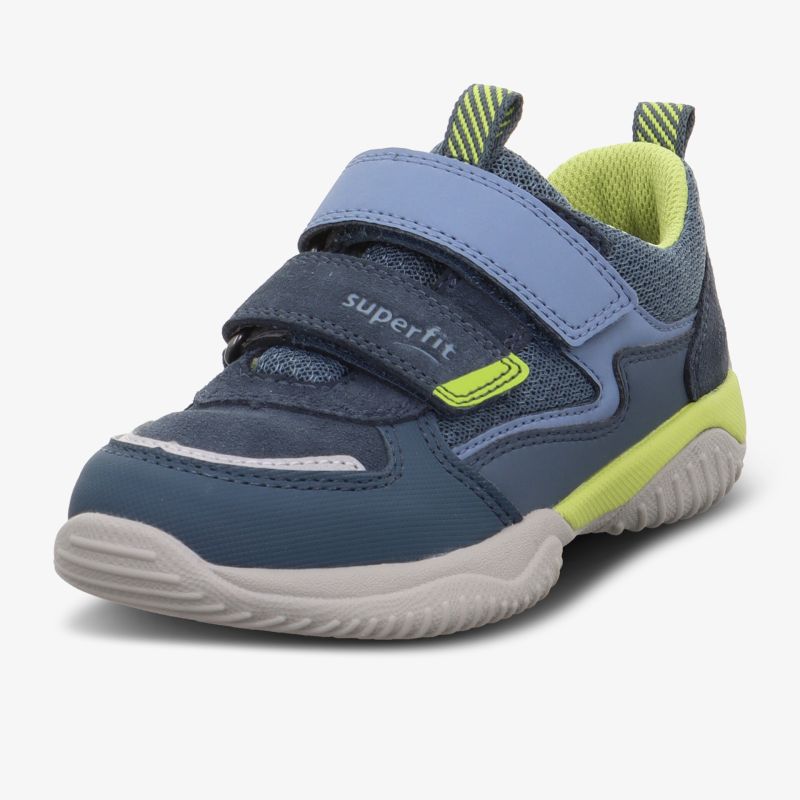Bequemer und strapazierfähiger Sportschuh mit Klettverschluss und rutschfester Sohle in Blau und Grün.