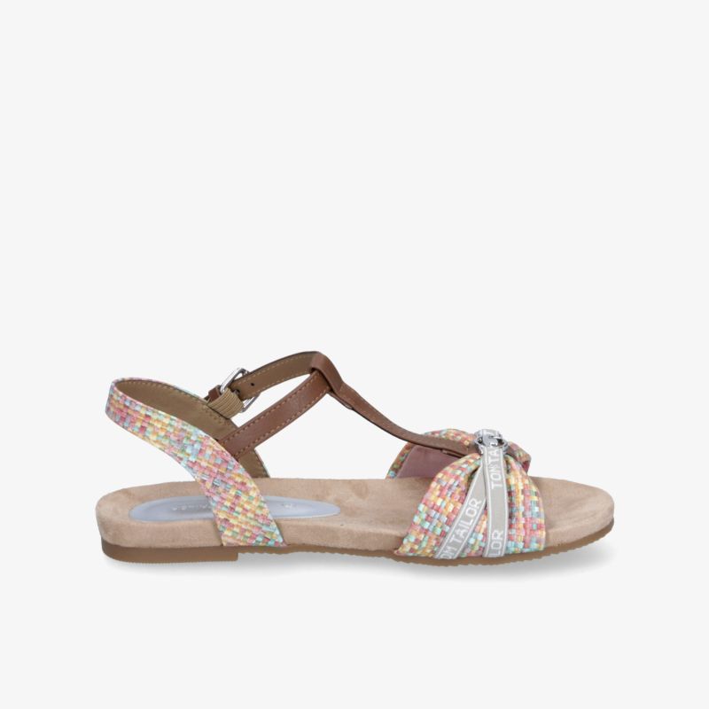 Bunte Sandalette mit weichem Fußbett und verstellbarem Riemen, modisch geschmückt mit einer Schleife