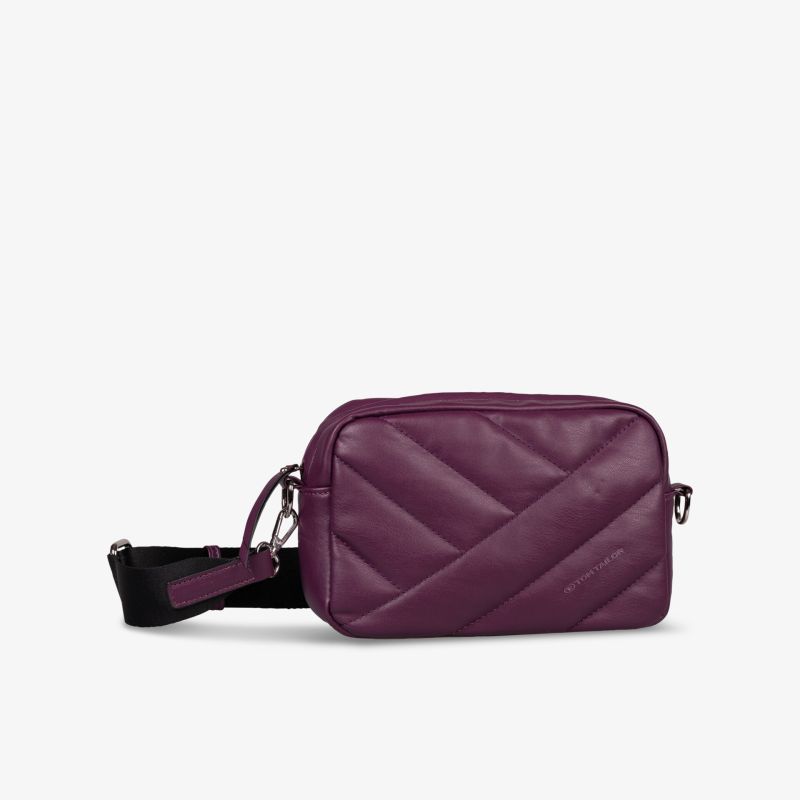 Stylische lila Handtasche mit gesteppter Optik und verstellbarem Umhängeriemen, ideal für den Alltag.