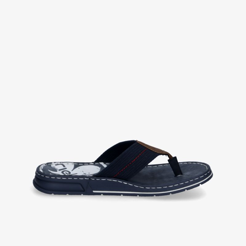 Seitlich abgebildete dunkelblaue Flipflop mit gepolsterter Sohle und rutschfester Außensohle für hohen Komfort