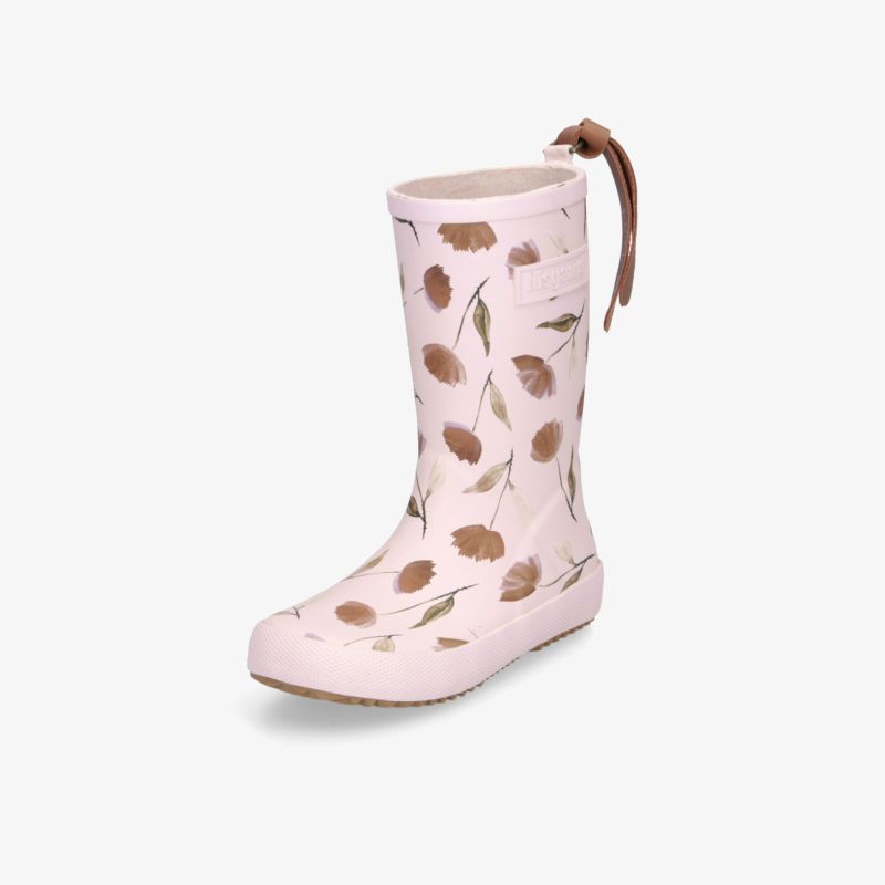 Wasserdichter rosa Regenstiefel mit Blattmuster, rutschfeste Sohle und praktischem Rückzugriemen