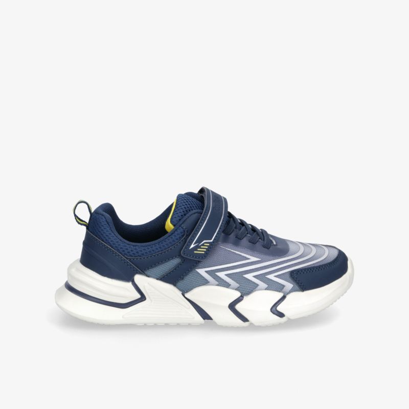 Moderner sportlicher blauer Sneaker mit robustem Profil und komfortablem Verschluss, flexibler und leichter Schuh