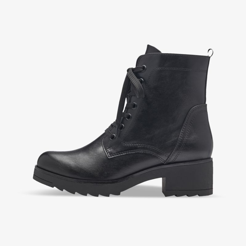 Eleganter schwarzer Lederstiefel mit robustem Blockabsatz und Schnürung, perfekte Wahl für Alltag und Freizeit.