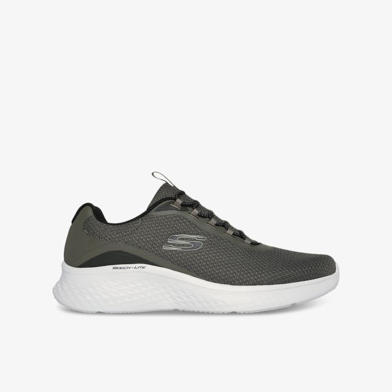 Seitliche Ansicht eines grauen Sneakers mit leichter, flexibler Sohle und modernem Design