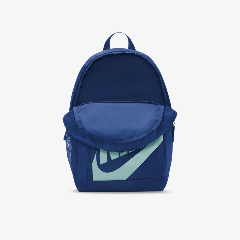 Blauer Rucksack mit großem Logo und praktischem Design, ideal für den Alltag.