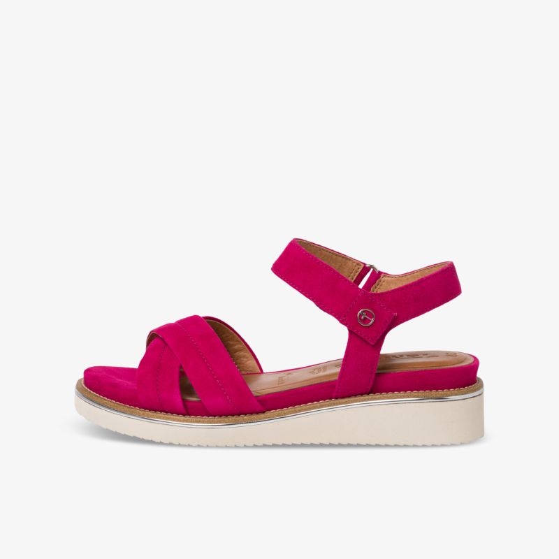 Modische pinke Sandalen mit gepolsterter Sohle und bequemem Riemen für Stil und Komfort im Sommer.