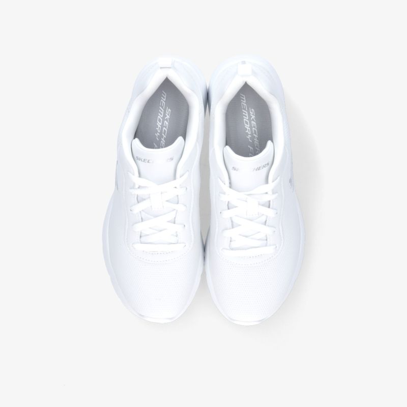 Weiße Sportschuhe mit Schnürung, leichtes und atmungsaktives Material, sportlich und bequem