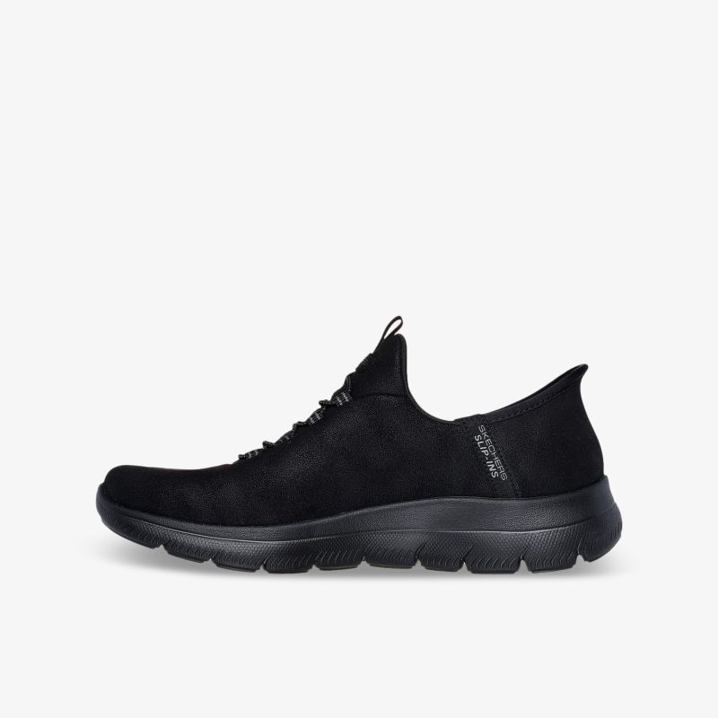 Schwarzer leichter Sneaker mit flexibler Sohle, atmungsaktivem Material und bequemer Passform, seitliche Ansicht
