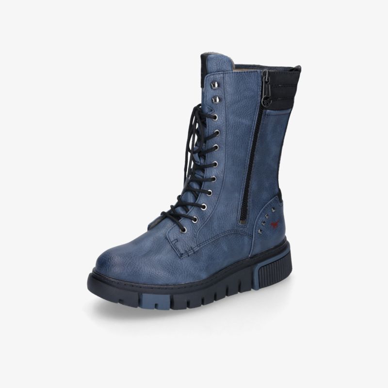 Blauer knöchelhoher Stiefel mit Reißverschluss und Schnürung, robuste rutschfeste Sohle, bequemer und langlebiger Schuh