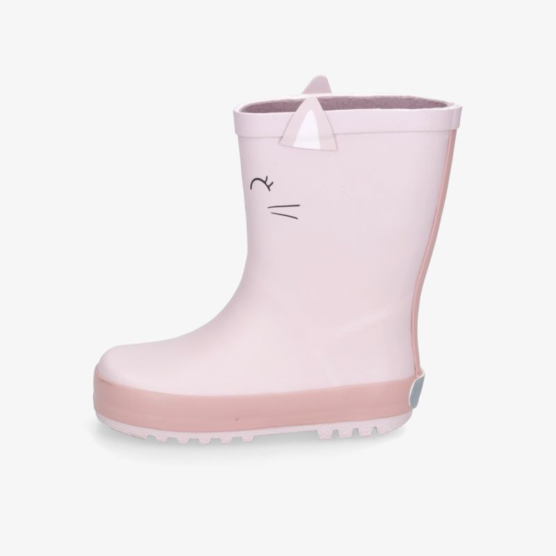 Süßer rosa Gummistiefel mit Katzendesign und Ohren, ideal für Regenwetter, bequem und robust.