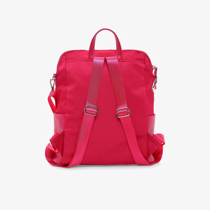 Stylischer roter Rucksack mit geräumigem Hauptfach und verstellbaren Schultergurten.