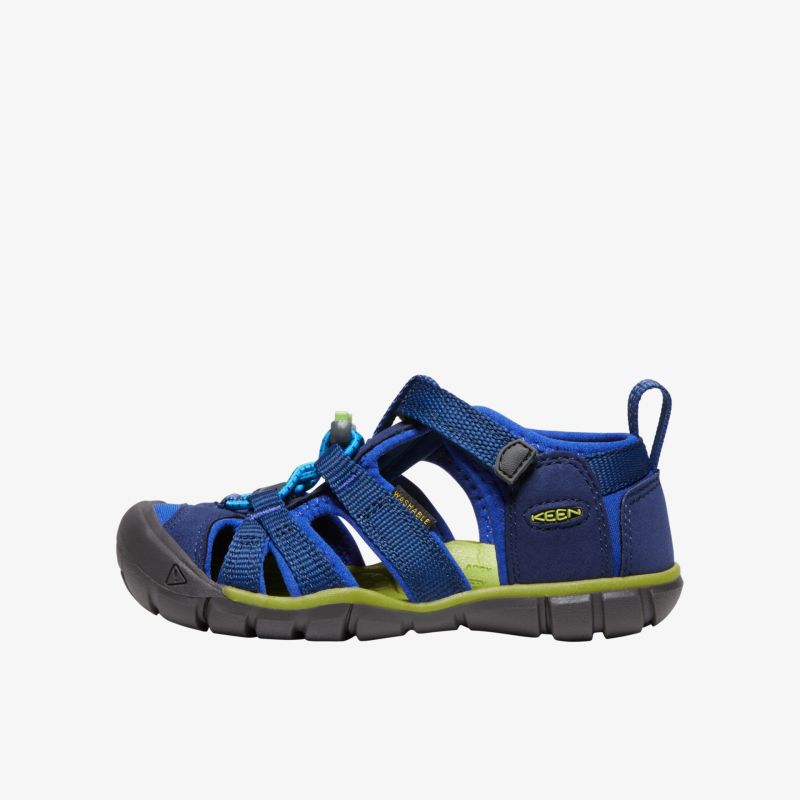 Sportliche blaue Sandalen mit rutschfester Sohle, ideal für Abenteuer und Freizeitaktivitäten.