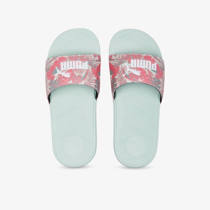 Bequeme Slides mit weicher Sohle und stylischem, floralem Riemen in Rot und Weiß.