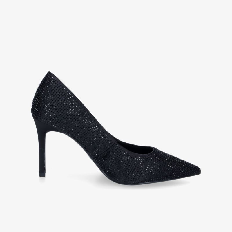 Eleganter schwarzer High Heel mit Glitzerdesign, perfekt für besondere Anlässe und glamouröse Auftritte.