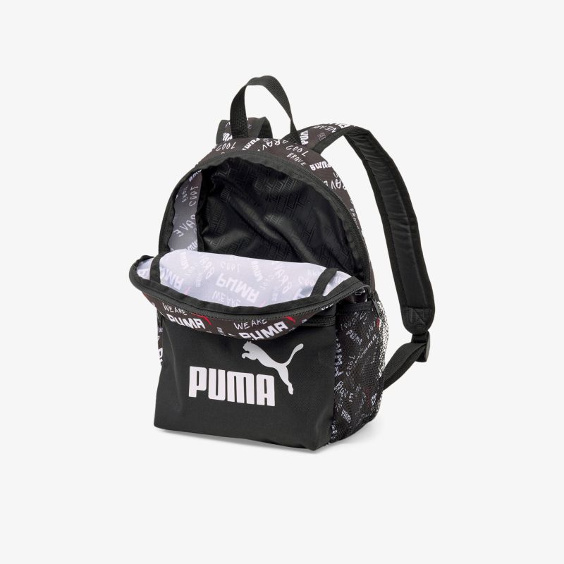 Schwarzer Rucksack mit PUMA-Logo, großes Hauptfach, verstellbare Träger, ideal für Freizeit und Sport