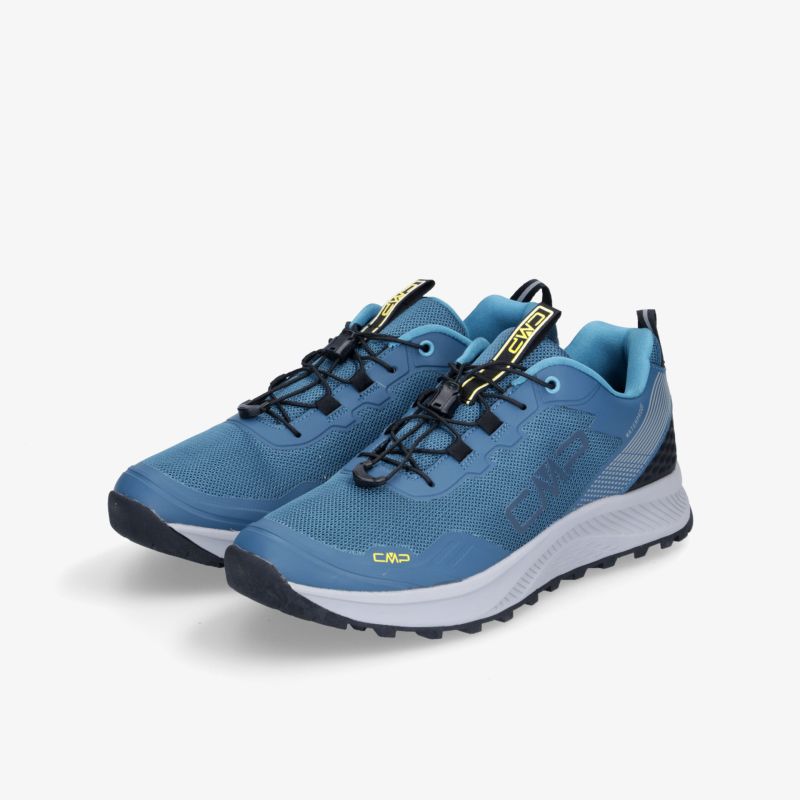 Stylische blaue Trailrunningschuhe, ideal für Komfort und Halt im Gelände.