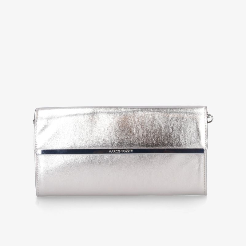 Spezielle silberne Clutch mit glänzender Oberfläche und praktischem Reißverschluss für stilvolles Auftreten