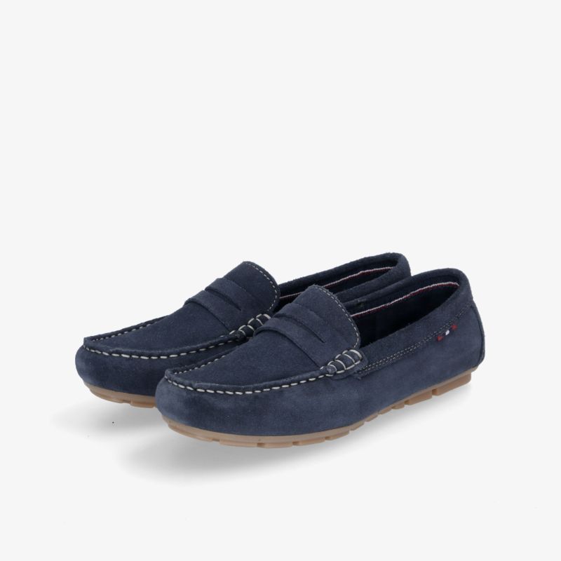 Elegante Wildleder-Mokassins in Blau mit rutschfester Sohle und klassischem Design.