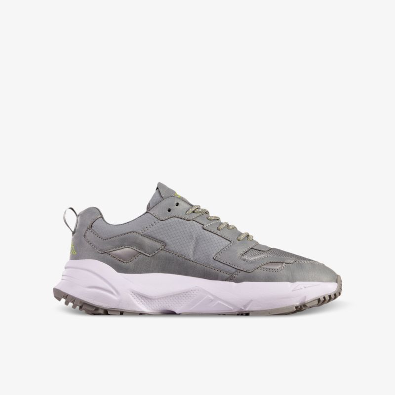 Grauer Sneaker mit weißer Sohle und sportlichem Design. Ideal für stilvolle Auftritte im Alltag.