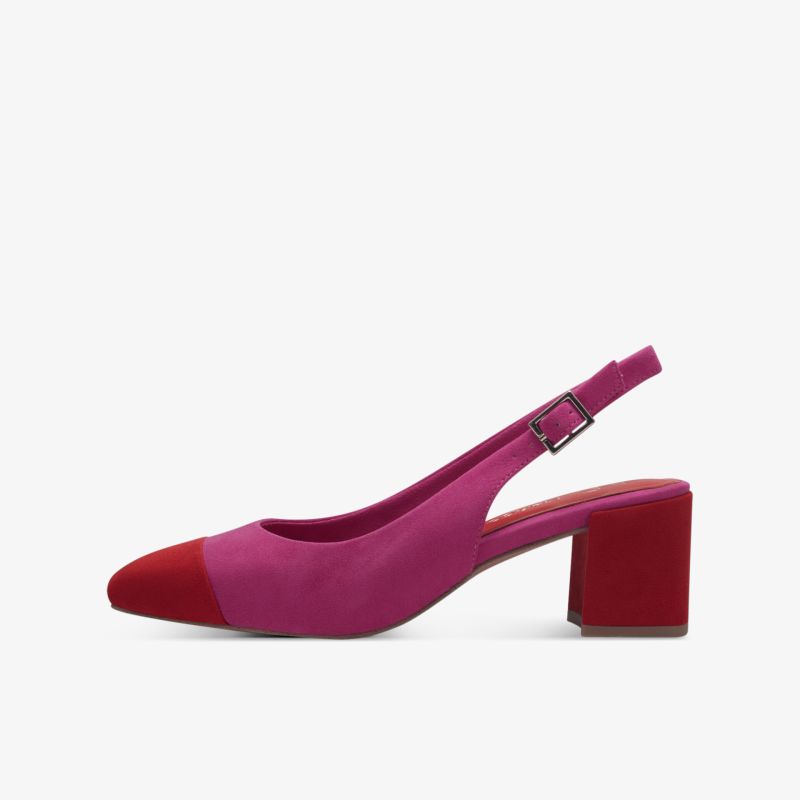 Roter Slingback Pumps mit bequemem Blockabsatz und elegantem Design, ideal für stilvolle Auftritte.
