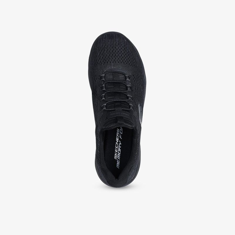 Schwarzer leichter Sneaker mit atmungsaktivem Material und flexibler Sohle in klarer Draufsicht