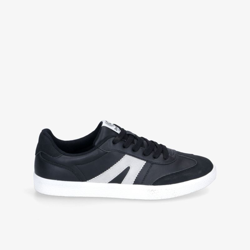Moderner schwarzer Sneaker mit weißem Absatz, leichter und atmungsaktiver Komfortschuh für den Alltag