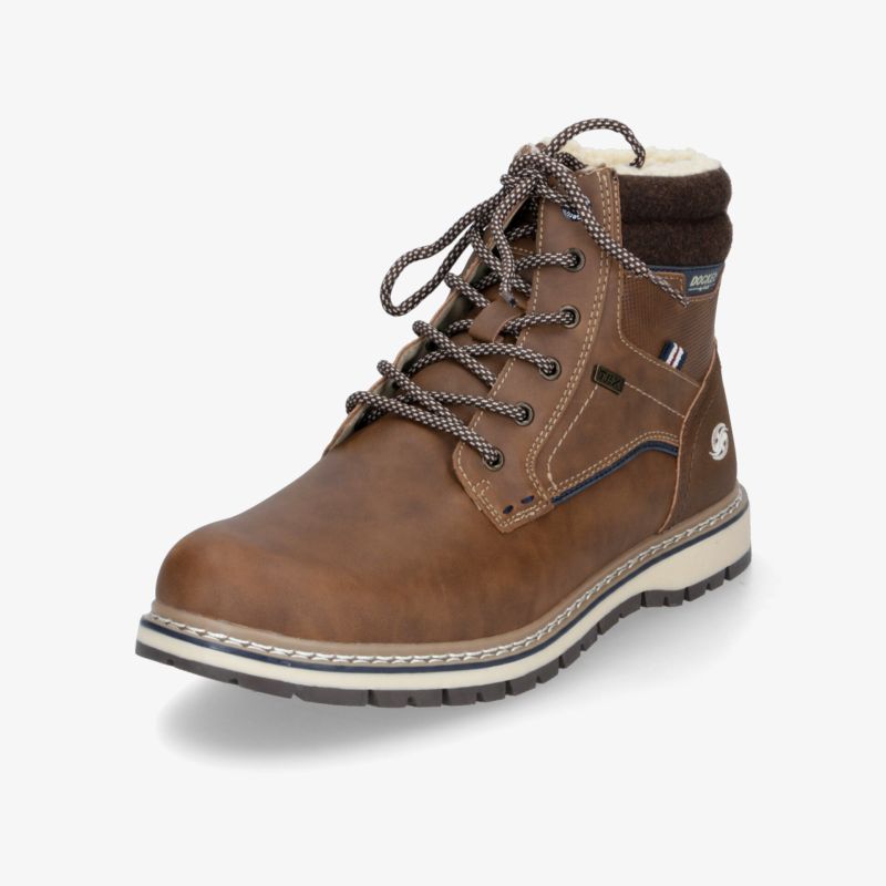 Robuster brauner Leder-Boot mit warmer Innenfütterung und profilierter Sohle für hohen Tragekomfort