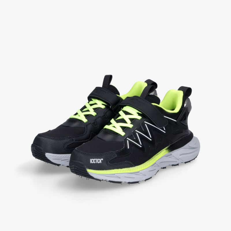 Sportliche schwarze Laufschuhe mit neon-gelben Akzenten, komfortabel und stoßdämpfend für vielseitigen Einsatz