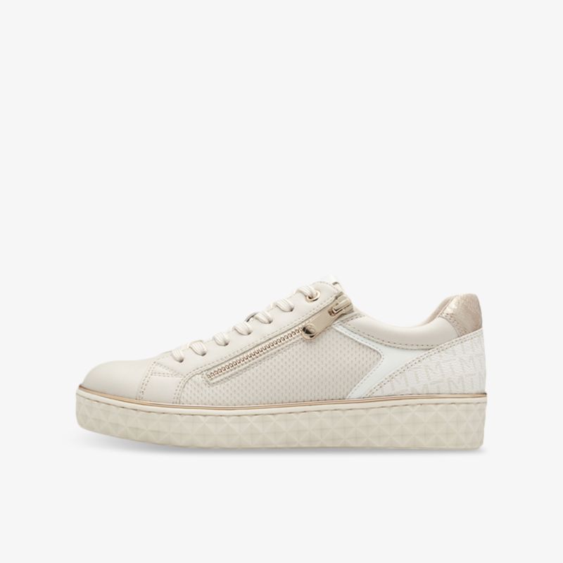 Beiger Sneaker seitlich mit Reißverschluss für komfortablen und modernen Stil
