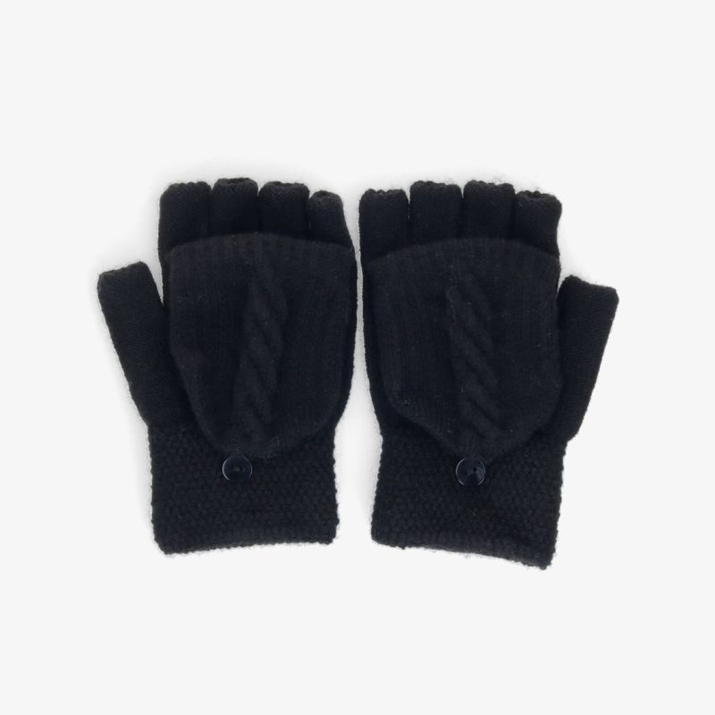 Bequeme schwarze Fingerhandschuhe mit Strickdesign für optimalen Wärmeschutz und stilvollen Winterkomfort.