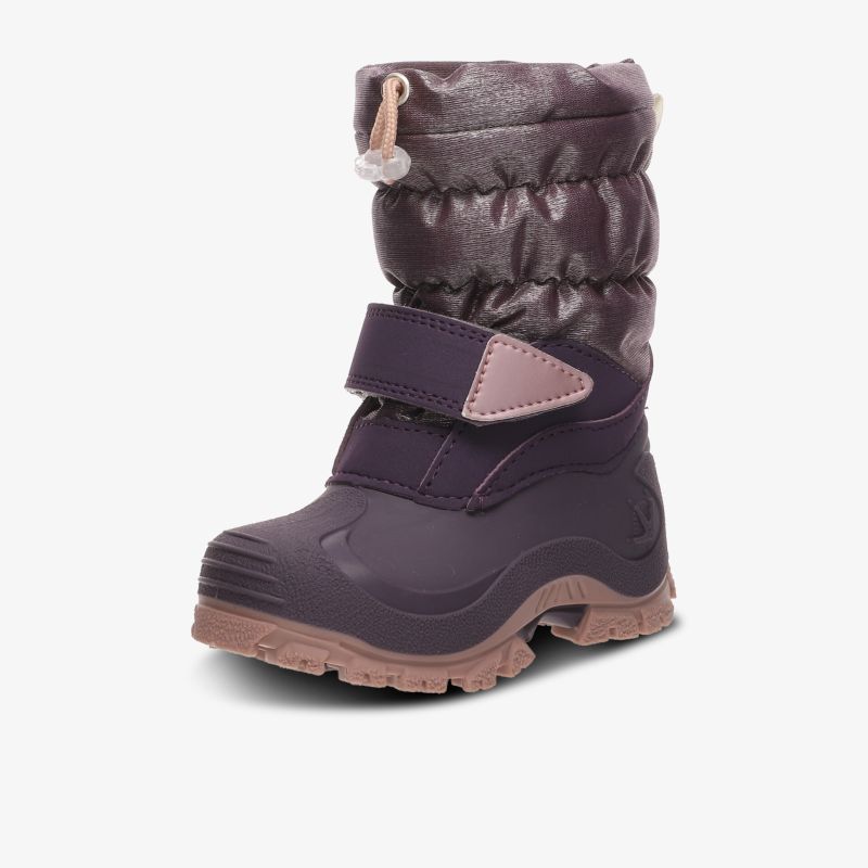 Stilvoller, warmer Winterstiefel in Lila mit Klettverschluss und rutschfester Sohle.