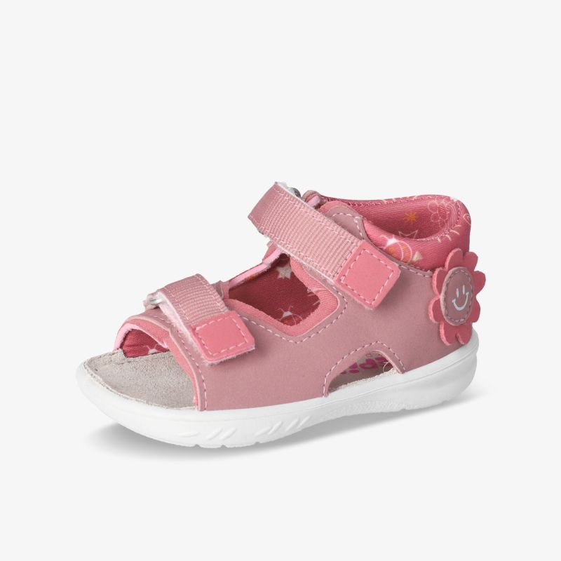 Rosa Kindersandale mit verstellbaren Klettverschlüssen, weicher gepolsterter Sohle und flexiblem Design